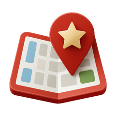 Find favorite places with a star marked location pin on a bright map travel planning and navigation apps isolated on png transparent background