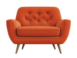 Stylish orange armchair with tufted details offering a modern touch ideal for cozy living room or office interiors isolated on png transparent background