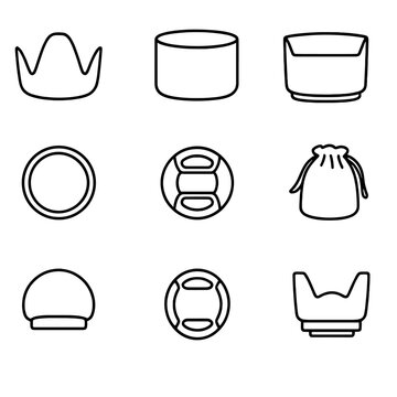 Lens Accessories Icons. Outline icon set of jibs and cranes: camera jib, counterweight, pivot base, arm