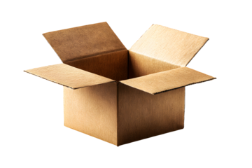 Open cardboard box with corrugated texture, isolated on transparent background