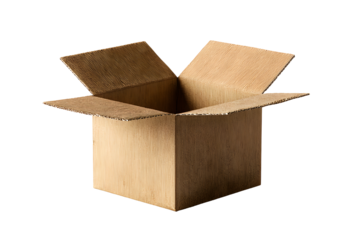 Open cardboard box with corrugated texture, isolated on transparent background