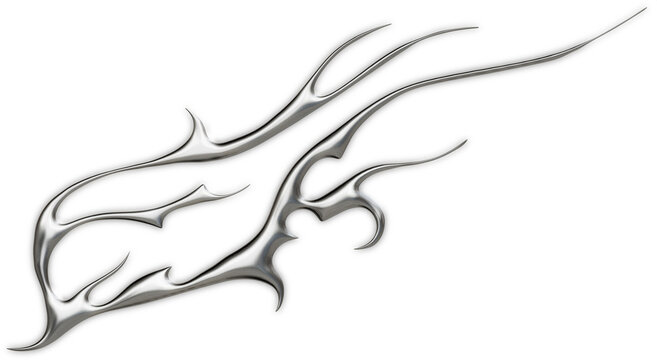 Futuristic chrome abstract sigil in 3D cybersigilism style with reflective metallic surfaces and sharp gothic liquid shapes.