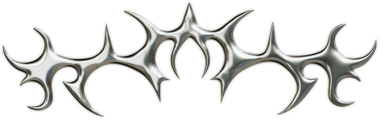 Futuristic chrome abstract sigil in 3D cybersigilism style with reflective metallic surfaces and sharp gothic liquid shapes.