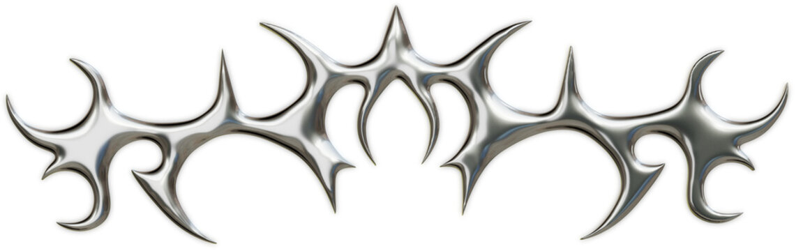 Futuristic chrome abstract sigil in 3D cybersigilism style with reflective metallic surfaces and sharp gothic liquid shapes.