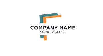 Abstract letter F logo design with colorful overlapping geometric shapes.