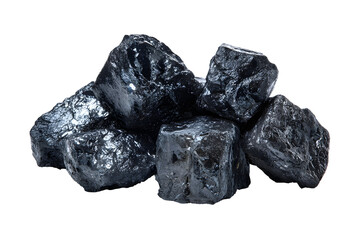 Obraz premium Shiny black coal chunks with reflective mineral texture, isolated on transparent background