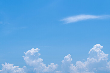Beautiful bright blue sky with fluffy white clouds.