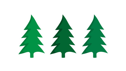 Set of green pine trees isolated on white background