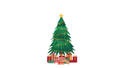 Decorated Christmas tree with gift boxes isolated on white background