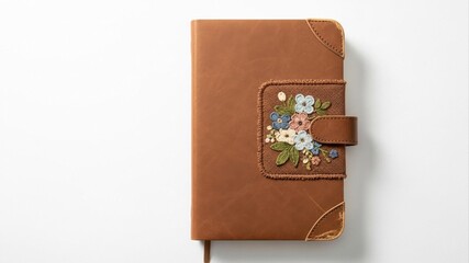 Brown Leather Journal with Floral Embroidery - Elegant Notebook for Creative Writing and Planning