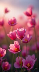 Obraz premium Many pink flowers that are growing in the field