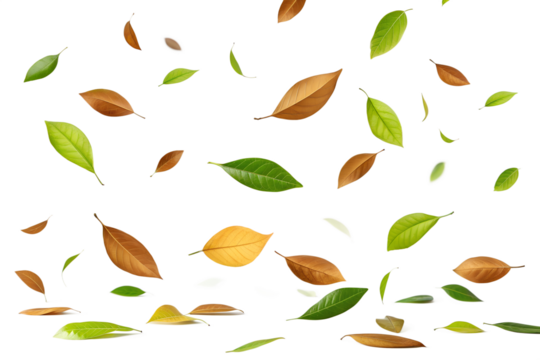 Falling leaves side view isolated on transparent background perfect for autumn concept, nature design, and seasonal decorative artwork
