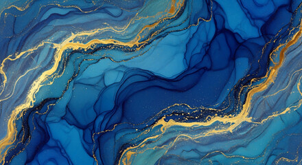 Obraz premium Abstract blue and gold marble texture background, perfect for creating luxurious and elegant designs with a touch of sophistication and glamour.