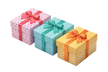 Obraz premium Colorful gift boxes side view isolated on transparent background perfect for celebration design, holiday art, and festive packaging concepts