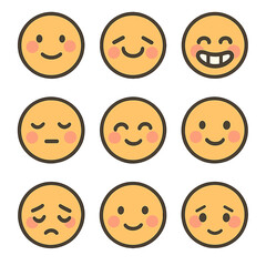 Fototapeta premium Blushing Faces Icons. Flat icon set of blushing faces: blush cheeks, shy smile, bashful eyes, embarrassed grin