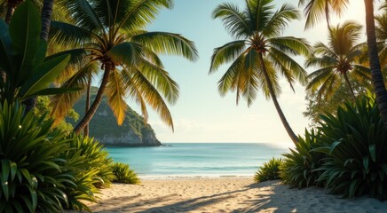 Obraz premium Palm trees on the beach near the water