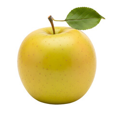 Fresh Golden Apple Close Up with Green Leaf on Transparent Background