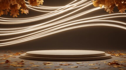 Minimalist fall ambiance: podium amidst a leafy symphony. Social connections. Serene showcase: podium in warm tones with autumnal accents. High-speed internet. Information flow.