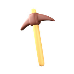 3D Rendered Pickaxe Tool with Brown Head and Yellow Handle Isolated