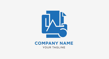Abstract blue logo design with company name and tagline for branding.