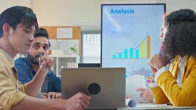 Diverse fintech innovators and multiethnic professionals collaborate in an agile hackathon workshop, integrating AI-powered analytics and adaptive business models to drive exponential growth, digital 