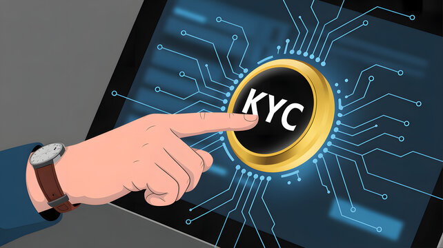 Digital identity verification KYC process initiated by finger touch on screen interface - Powered by Adobe