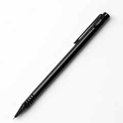 Isolated high-detail close-up of a sleek black mechanical pencil or technical pen on a white background.