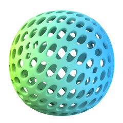 Gradient Color 3D Rendered Perforated Sphere Shape with Oval Apertures