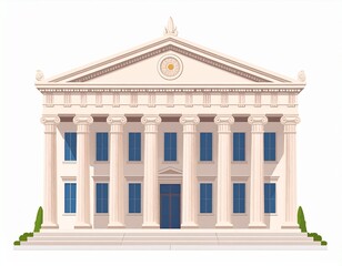 Obraz premium Elegant classical building vector illustration with grand columns, a prominent pediment, and steps, symbolizing government, justice, or financial institutions