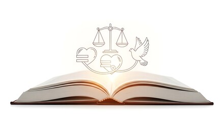 Open book with glasses and pen on white background for reading and education concept