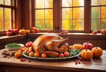 Autumn Feast: A Thanksgiving Turkey on Display - Generated by AI