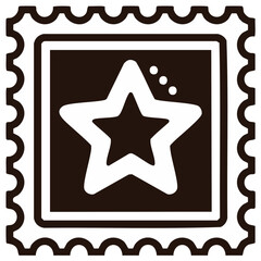 Stylized postage stamp depiction showcasing a prominent star symbol alongside decorative rounded edge accents in a minimalist aesthetic