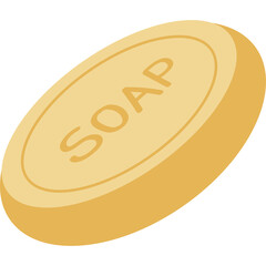 A simple round bar of tan soap with the word SOAP embossed on its surface set against a clean white background