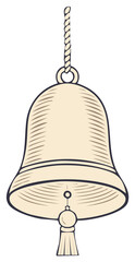 Vintage stylized bell with a tassel and hanging rope