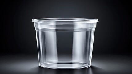 Elegant transparent plastic food container with lid showcases simple yet functional design against a dark studio backdrop