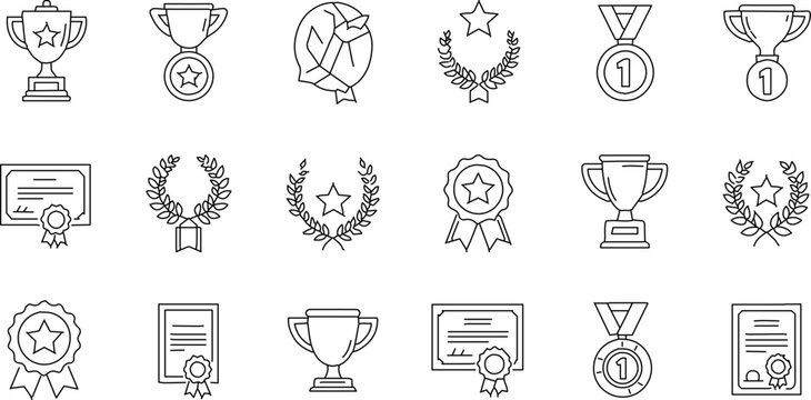 Trophy, Awards, and Achievement Line Icons Set
