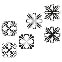 Fototapeta premium Floral burst elements. Four square shapes. Black white abstract pattern. Vector geometric motif