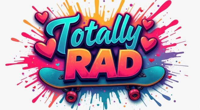 Skateboard with the words totally rad on it
