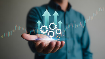 Grasping success dynamic growth gears and upward arrows symbolizing business progress and financial gain