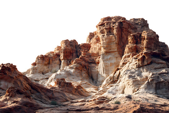 Red rock canyon landscape with dramatic layered mountain cliffs, isolated on transparent background