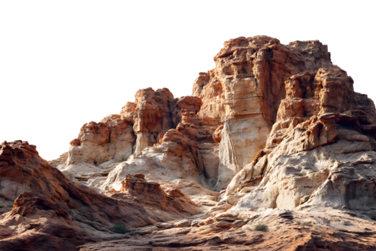 Red rock canyon landscape with dramatic layered mountain cliffs, isolated on transparent background