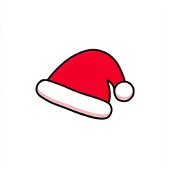 small santa hat, simple cute cartoon style, bright red and white colors, clean outline, white background 