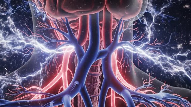 Detailed 3D Visualization of Neck Arteries Veins and Nerves.