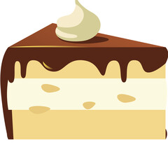Slice of Chocolate Cake with Cream and Dark Chocolate Glaze on a Transparent Background