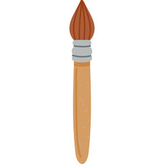 Single Watercolor Paint Brush with Brown Bristles and Wooden Handle on Transparent Background for...