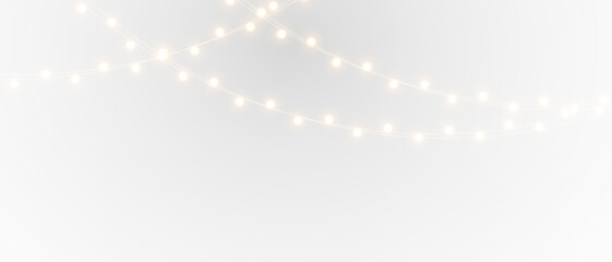 Plakat Seamless decorative Christmas border with conifer branches and lights overlay background