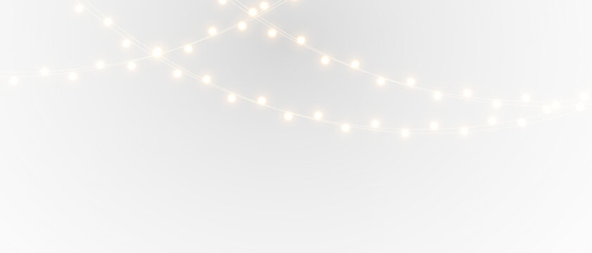 Seamless decorative Christmas border with conifer branches and lights overlay background - Powered by Adobe