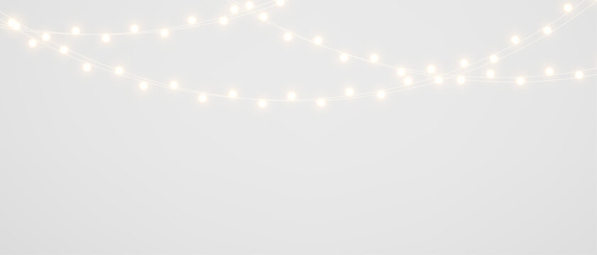 PNG Christmas lights with glowing bulbs for holiday cards and banners overlay background