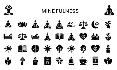 Obraz premium Collection of mindfulness and meditation icons isolated on white background