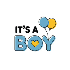 It s a boy announcement with blue balloons and heart